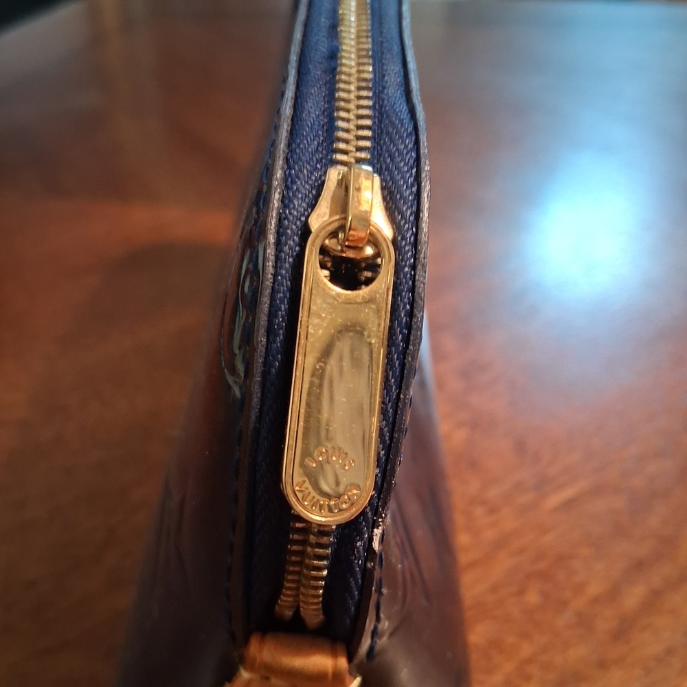 Designer Navy Blue Monogram Cosmetics Pouch - Picture 11 of 16